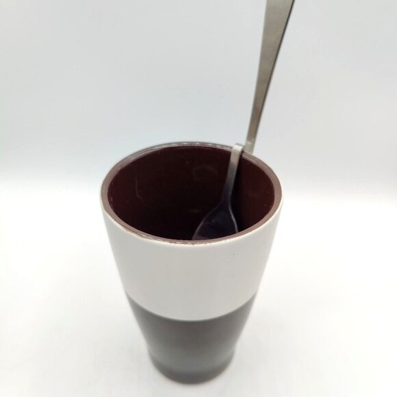 Two Tone Ceramic Coffee Mugs With Hanging Spoons 10 oz Cappuccino Latte Cups - Picture 6 of 7